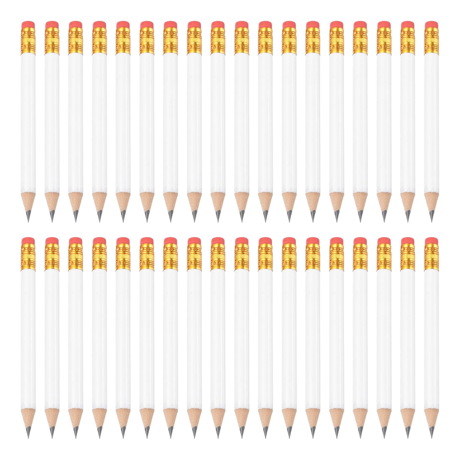 PATIKIL 36 Pack HB Pencils, 4inch Short Wood Graphite Pencils Thick Portable Golf Scoring Mini Pre Sharpened Erasable Pen with Eraser Bulk for Sport Games Meeting Office Writing,White
