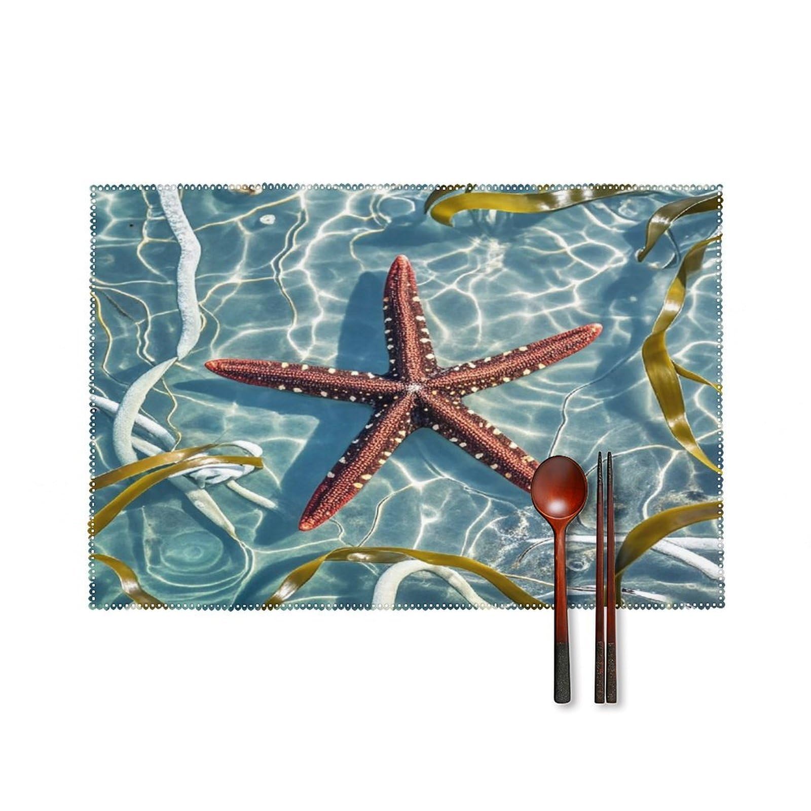 Starfish Placemats Set of 6 Heat Resistant Non-Slip Table Mats Washable Indoor Outdoor Place Mats Rustic Vintage Seasonal Placemat for Kitchen Dining Outdoor Party Table Decor