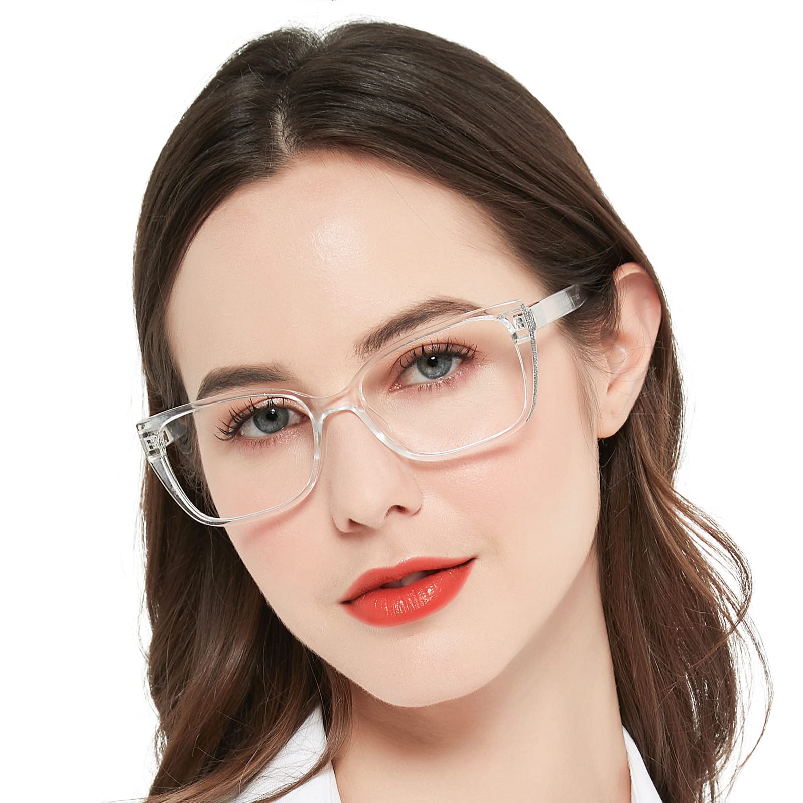MARE AZZURO Oversized Reading Glasses Women Designer Glitter Readers 100 150 200 250 300 350 (Transparent, 1.00)