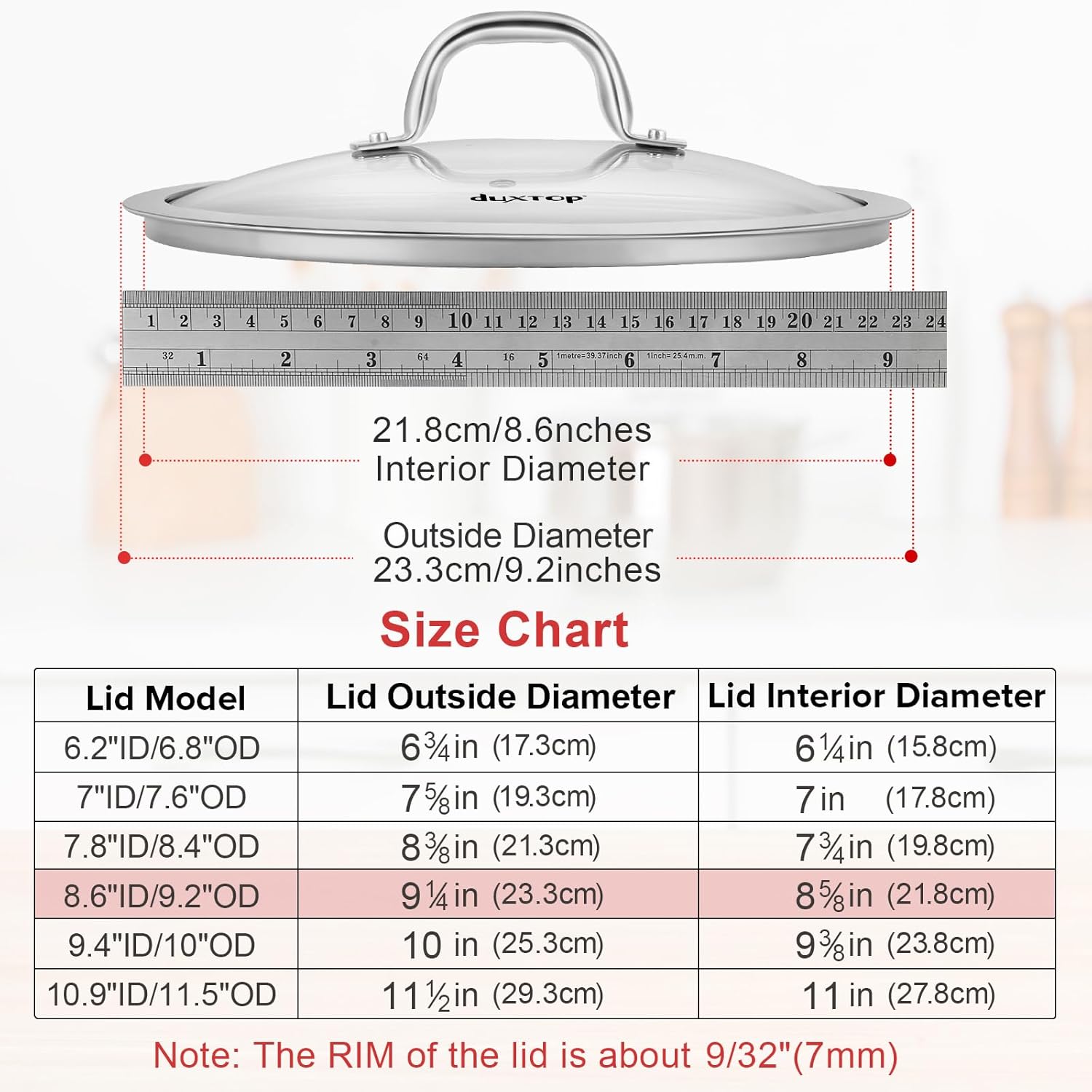 Duxtop Cookware Glass Replacement Lid (Interior Diameter: 8-5/8inch, Outside Diameter: 9-1/4inch)