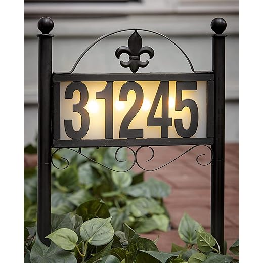 Solar Metal Address Signs for Yard with 50 Customizable House Numbers for Outside - Any Combination, Weather-Resistant Solar-Powered LED Illuminated Address Plaques (Double Stake Item)