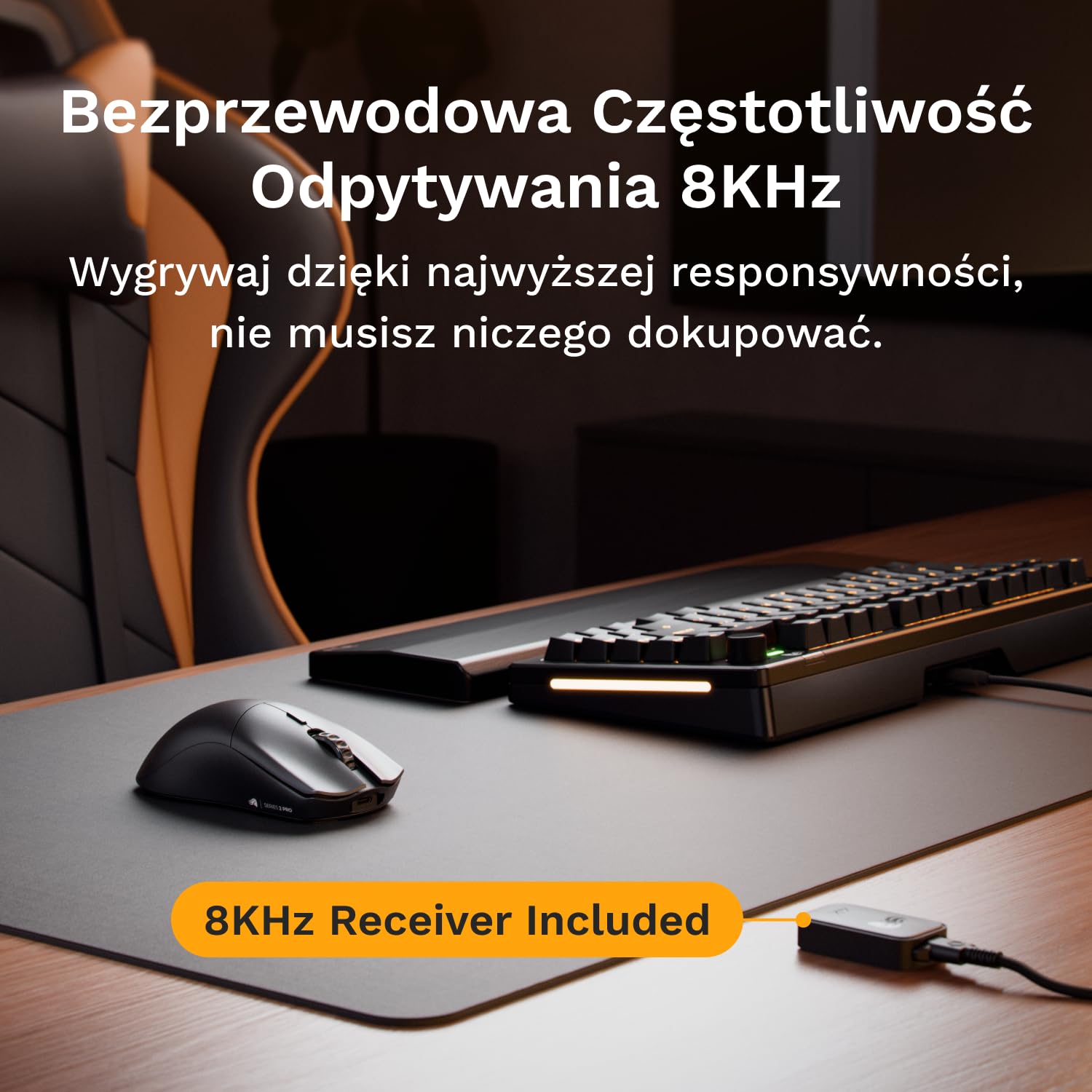 GLORIOUS Gaming Series 2 PRO mysz gamingowa - 55g. częst. odpyt. 8K, czujnik 26K, optyczne przełączniki, mysz e-sportowa dla PC, Ster. palcami/dłonią - Czarna - 2.4 GHz Wireless