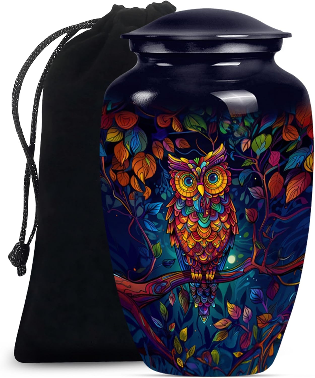Owl Urns for Human Ashes - Adult Female - Decorative Urns - Cremation Urn for Human Ashes - Aluminum, Multicolor, Wise Serenity Pattern, Large Size