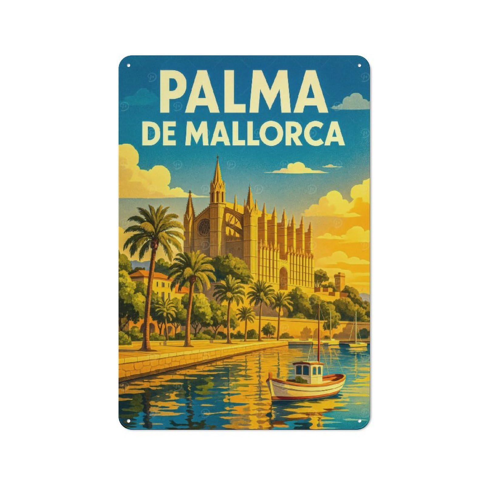 Junmoney Style-17 Palma De Mallorca Travel Poster Rustic Printed Metal Sign 30X20cm For Garage Or Workshop, For Garage, Workshop And Man Cave Decoration