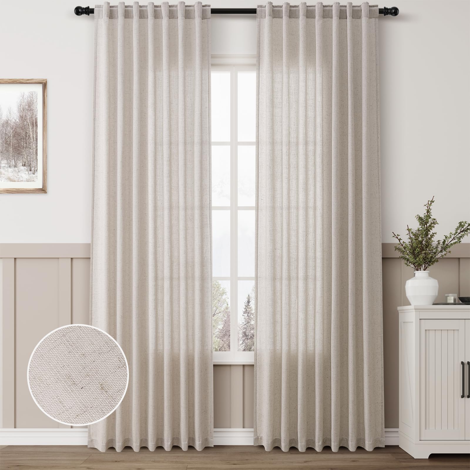 Amazon.com: Aersas Apricot Linen Curtains 84 Inch Long for
