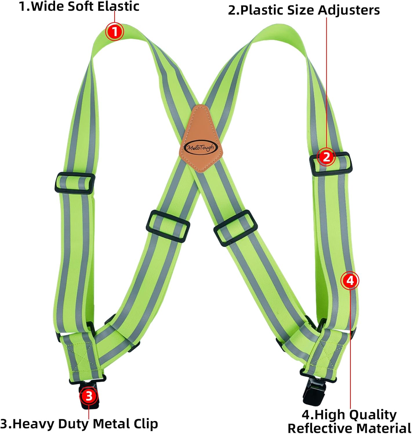 MELOTOUGH Electrician Tool Pouch Tool Belt Pouches with Belt Clip, Electrical Tape Chain, Multiple Pockets Tool Organizer, Reflective Safety Side Clip Suspenders with Hi Viz Reflective Strip
