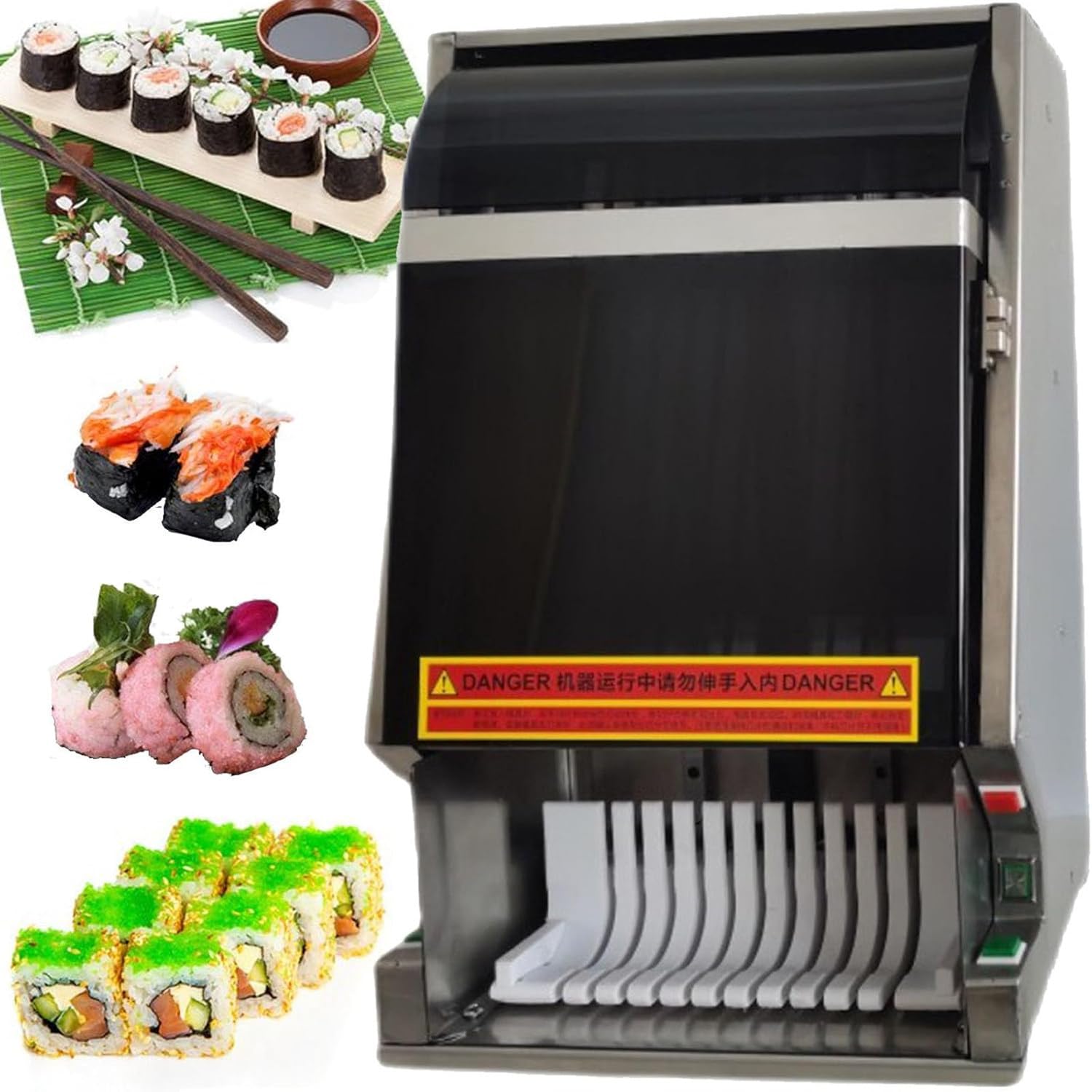 Sushi-Deal mit Maschine, 55 W, elektrisch, multifunktional, Sushi-Handingsushi, rollt in 8/10/12 Teile, inklusive abnehmbarer Edelstahlklinge, 12 Scheiben