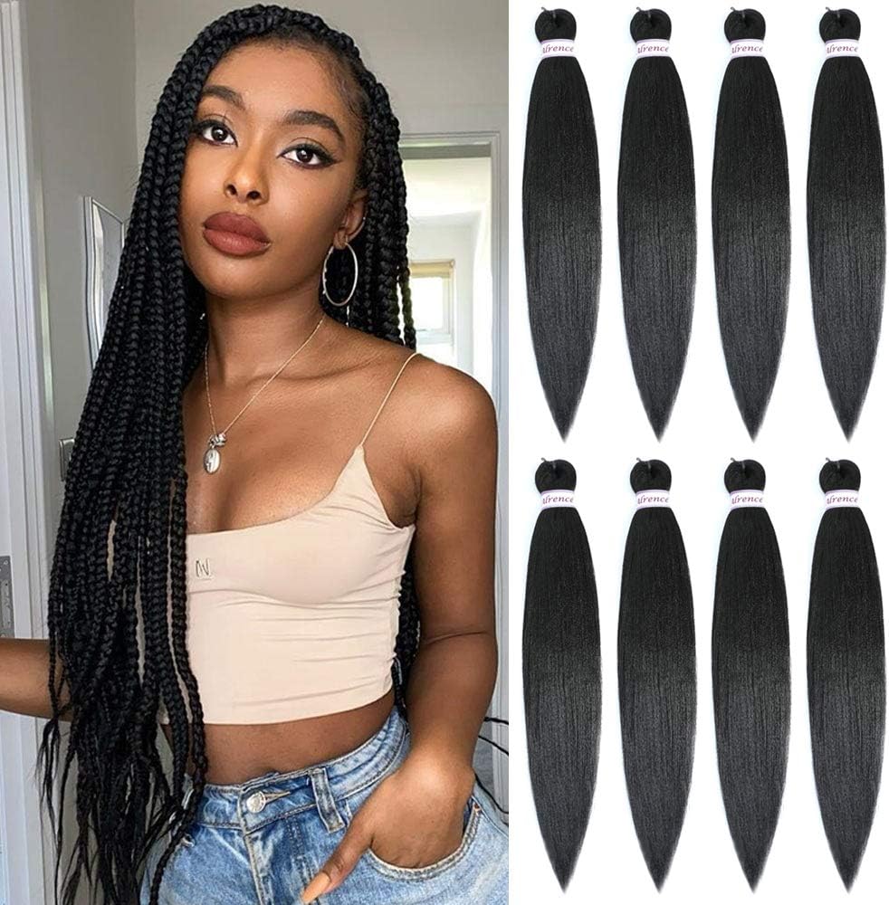 Alrence Pre Stretched Braiding Hair Long Braid 30 Inch 8 Packs Professional Braiding Hair Extensions Synthetic Crochet Twist Braids (30 Inch, 1B#)