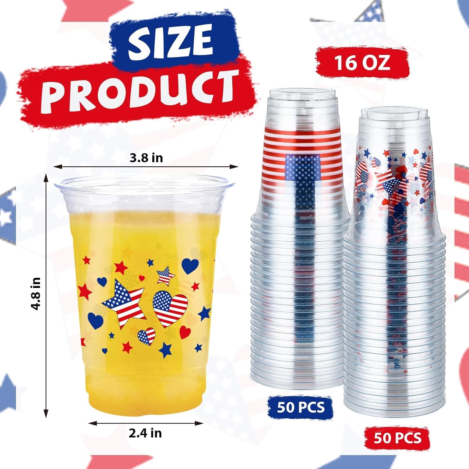 100 Pcs American Flags Plastic Cups 16 oz Red White and Blue Disposable Plastic Cups Coral Clear Cocktail Glasses for Memorial Day 250 Anniversary 4th of July Day Veterans Independence Party Supplies
