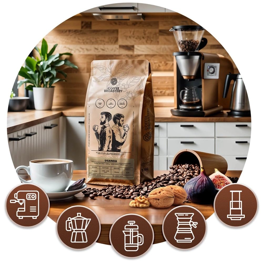 Coffee Broastery Uganda Kanyenye 1 kg – Caffè in Grani 100% Arabica, Tostatura Artigianale Fresca, Note di Fico, Noci e Cacao, Origine Tracciabile, Specialty Coffee