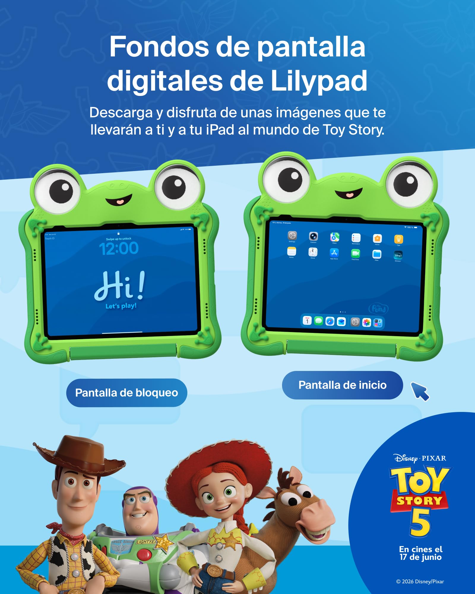 Belkin Disney y Pixar Toy Story 5 Funda Inspirada en Lilypad, Funda iPad A16 11.ª Gen 2025 11" y 10. ª Gen 2022 10,9" No Tóxica, Antigolpes con Asa y Soporte, Carcasa Protectora Trasera Resistente