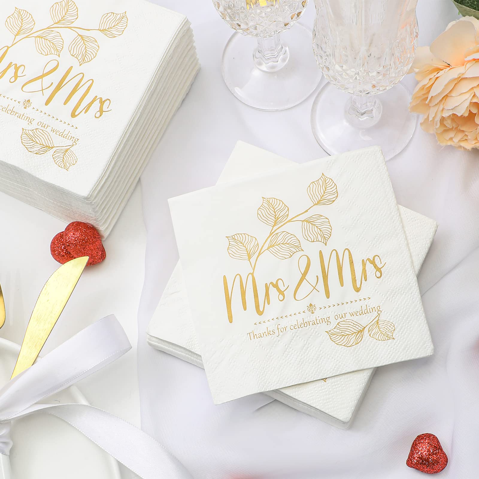 Love Is Sweet Servietten, 3-lagig, 50 Stück, Gold/weiß – Für Hochzeit, Party & Tischdekoration