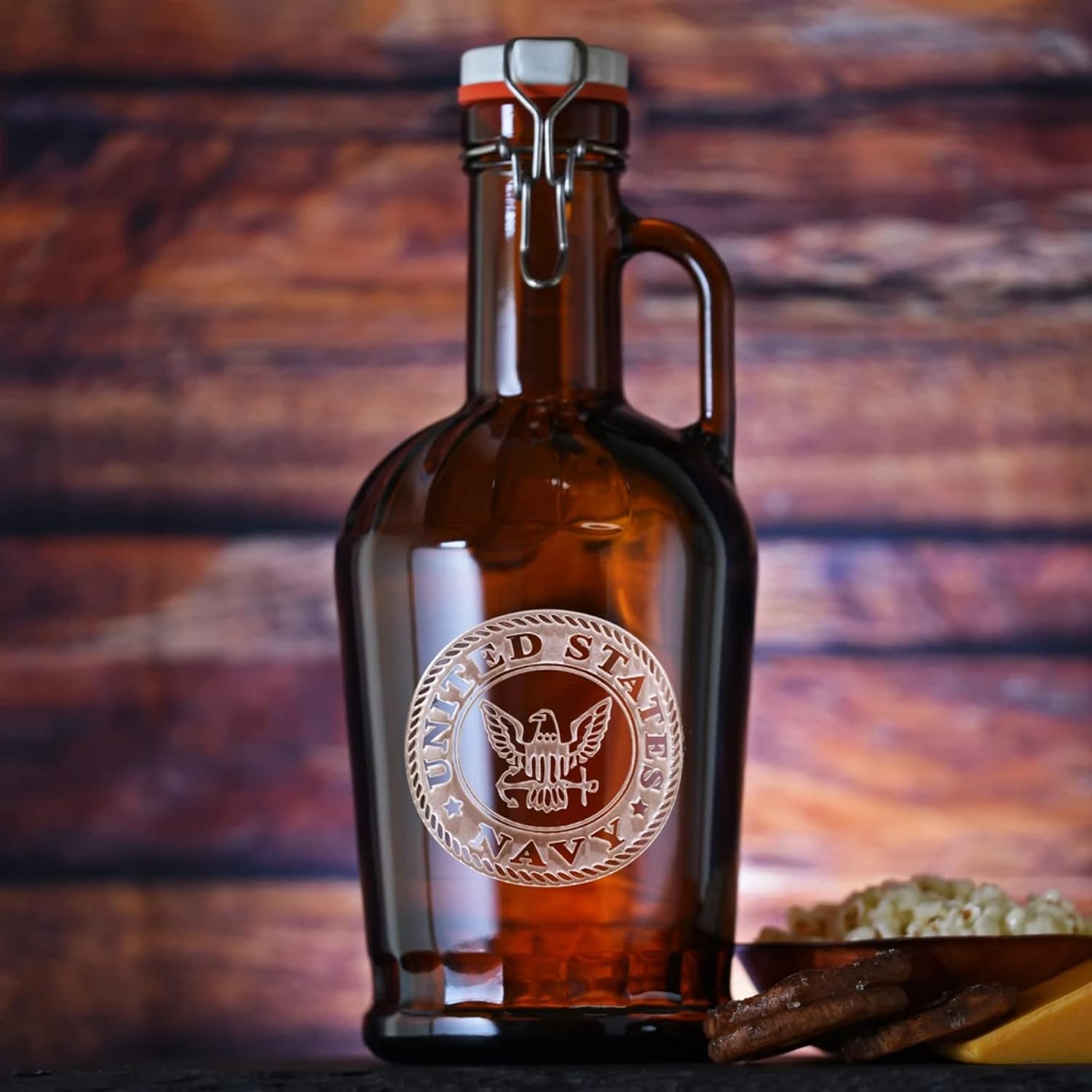 Navy Flip or Swing Top Grolsch Beer Growler Engraved