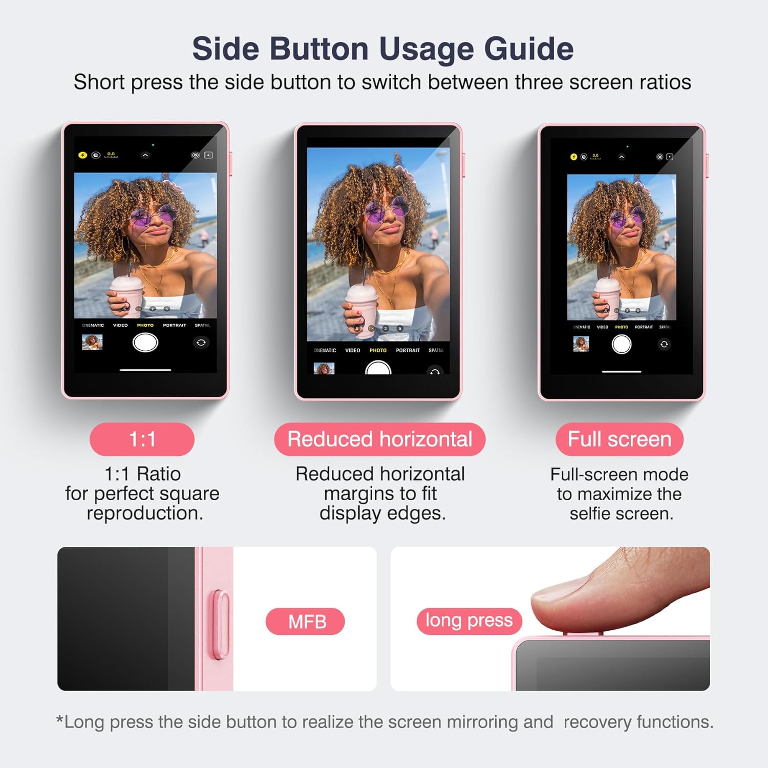 Vlog Selfie Monitor Screen, Magnetic Phone Vlog Selfie Monitor Screen 4K 60fps Bluetooth Remote, Back Camera Monitor for Vlog Live Stream TikTok, Compatible with iPhone & Android - Pink