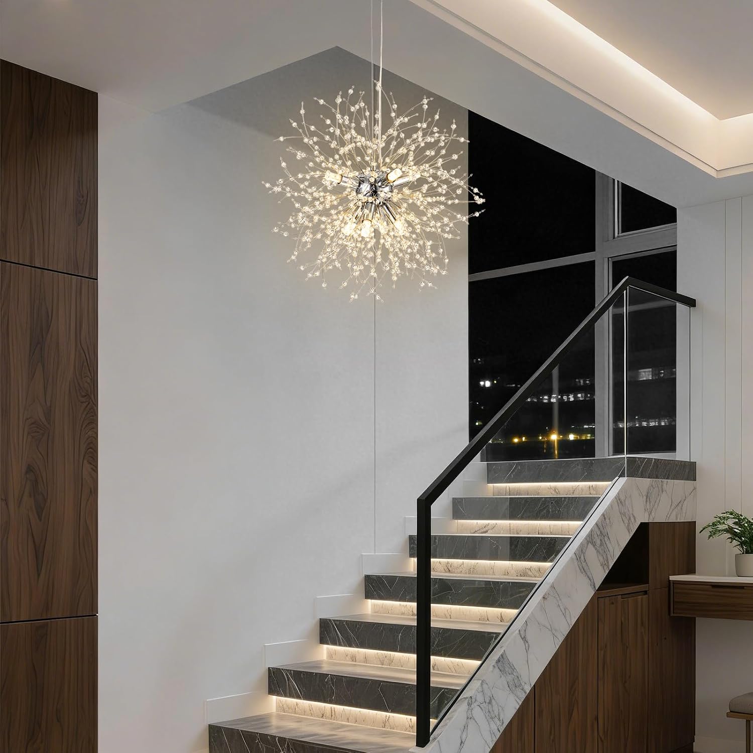 8-Light Plug in Crystal Chandeliers Semi Flush Mount Ceiling Light Modern Lighting Fixture for Foyer Entryway Bedroom Hallway Kitchen Bar Dining Room | Bulbs Not Included | Chrome