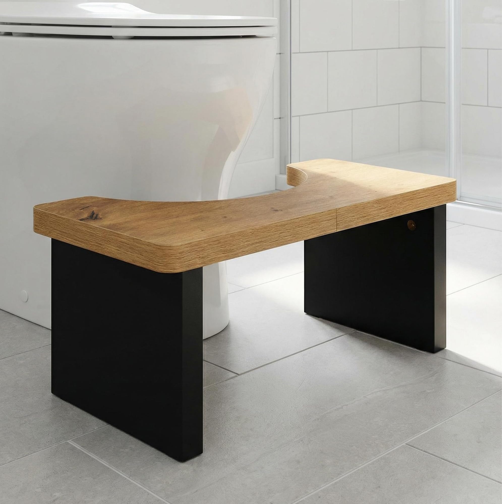 Set di 2 Sgabello da Bagno per Adulti, Poggiapiedi in Legno Sedia da WC Sgabello per il Sanitari Bagno Step Pedana per Adulti e Bambini Piccolo/Rovere e Nero/45x23x20CM(LxPxA)