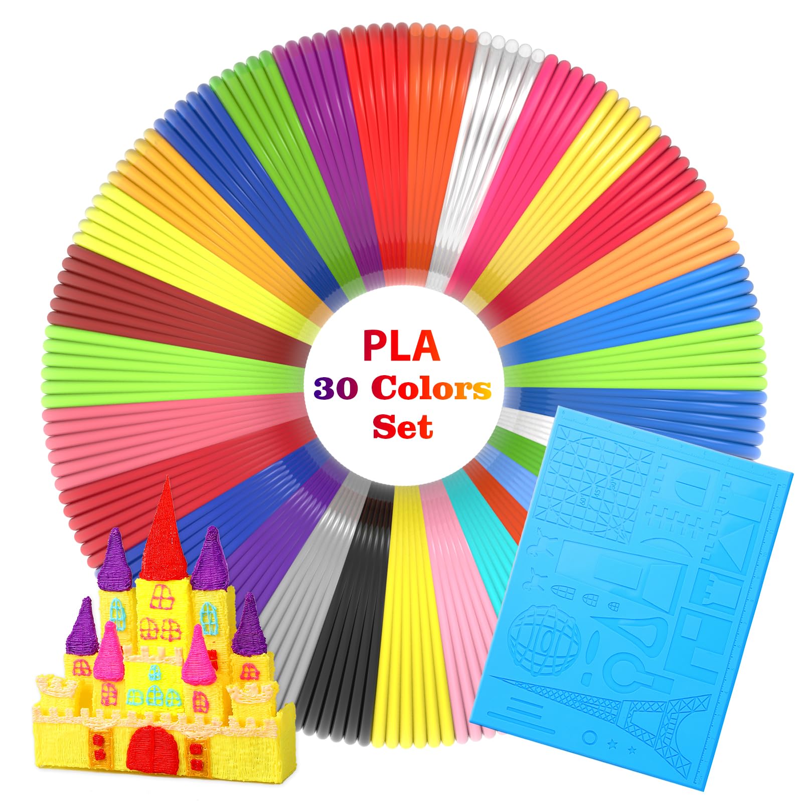 Dikale Lápiz de impresión 3D, herramienta de dibujo de silicona, patrón de cerradura, azul medio, con filamento PLA de 1,75 mm, 30 colores, cada color 3M para niños, bolígrafo 3D para principiantes,