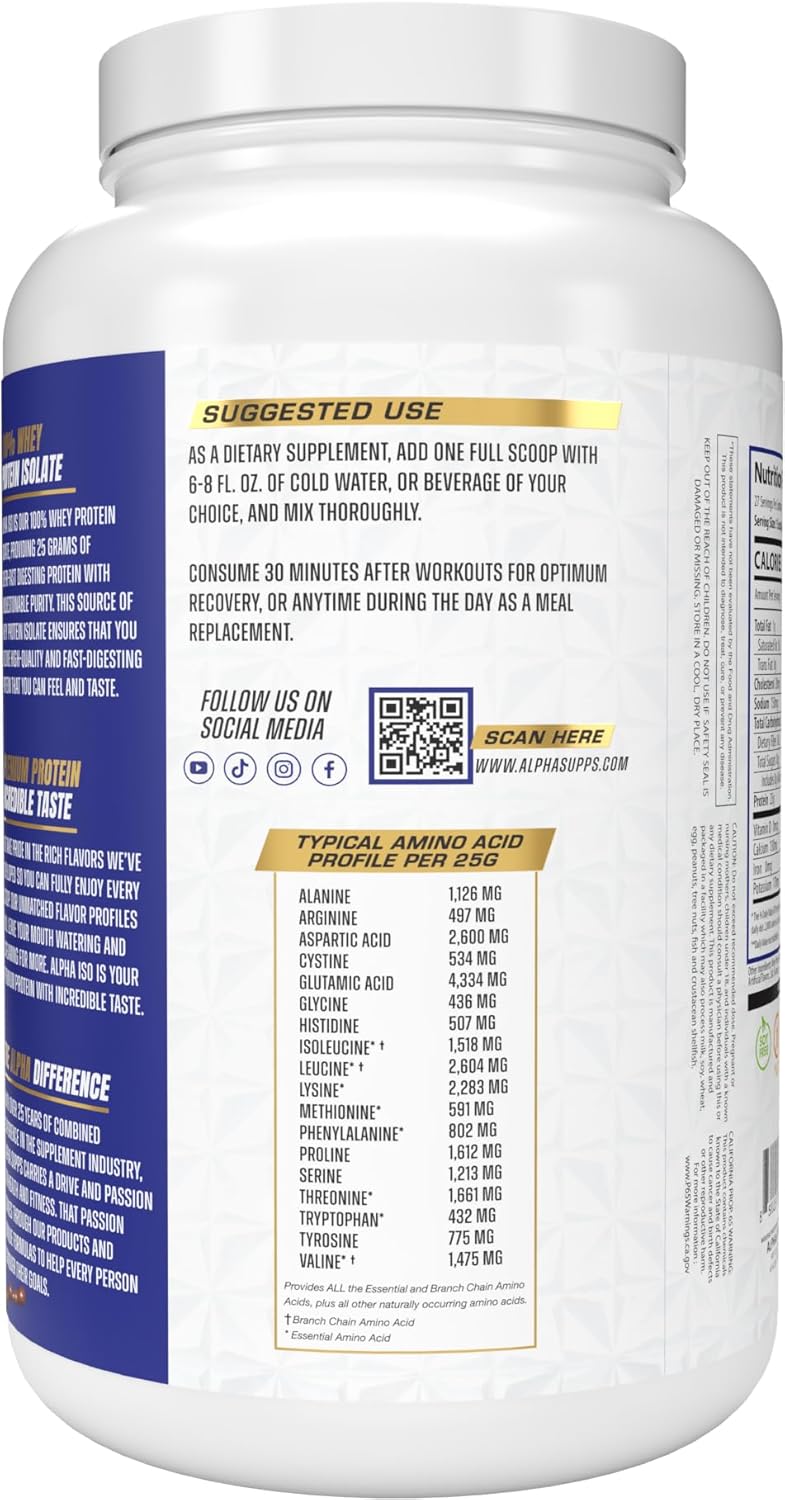 Alpha Supps ISO, Low Carb 100% Whey Protein Isolate Powder, 25 Grams Per Serving, Helps Support Muscle Growth, Low Sugar and Gluten Free (Chocolate Cake, 2 lb)