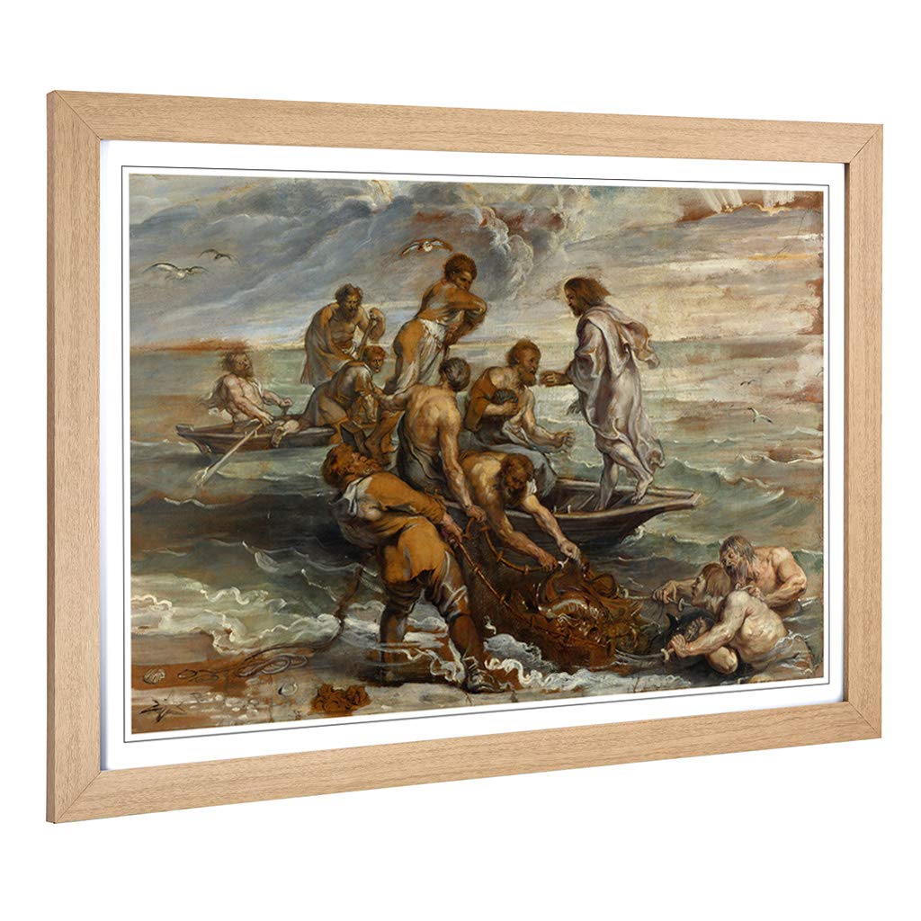 Big Box Art Framed Print of Peter Paul Rubens The Miraculous Fish Drought Design | Wall Art Picture| Home Decor for Kitchen, Living Room, Bedroom, Hallway, Oak, A2 / 24.5x18 Inch / 62x45cm