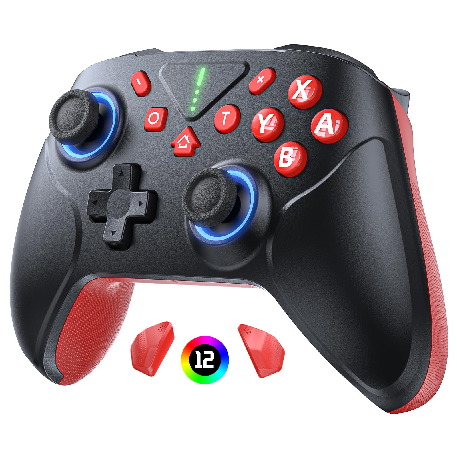Klipdasse [Switch 2/1/OLED Wireless Controller] Switch 2 Controller für Switch Pro mit Aufwachen, Wireless Controller für Switch mit 6-Achsen Gyroskop/Double Shock/Turbo/Screenshot/RGB 12 Farbe