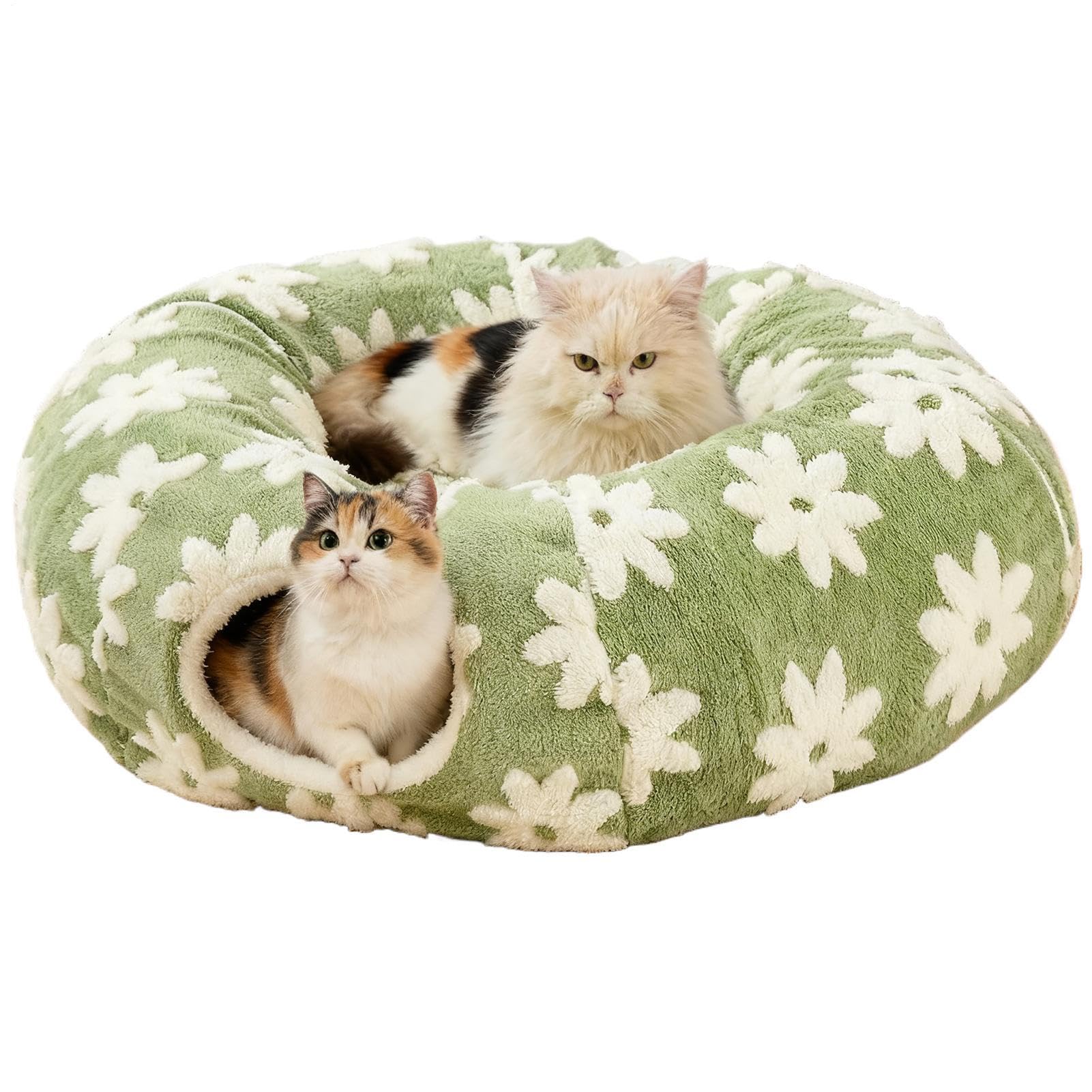 Tunnel pour Chats Jouet Cave en Peluche Lavable avec Balle | Tunnel Pour Chat Rond En Peluche À Motif Pour Les Chatons Et Lapins Rampement Griffage Dentition Intérieur Extérieur