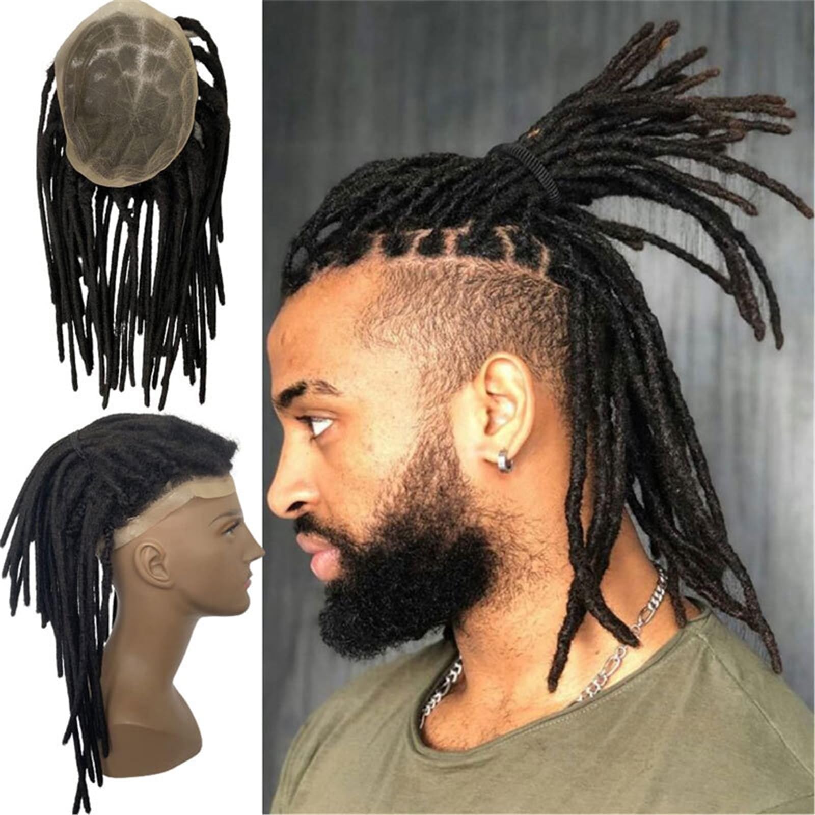 Tupecik męski 12-calowe przezroczyste, pełne koronkowe dredy z podstawą Afro Dredy ludzkich włosów Treski(10 Inches)