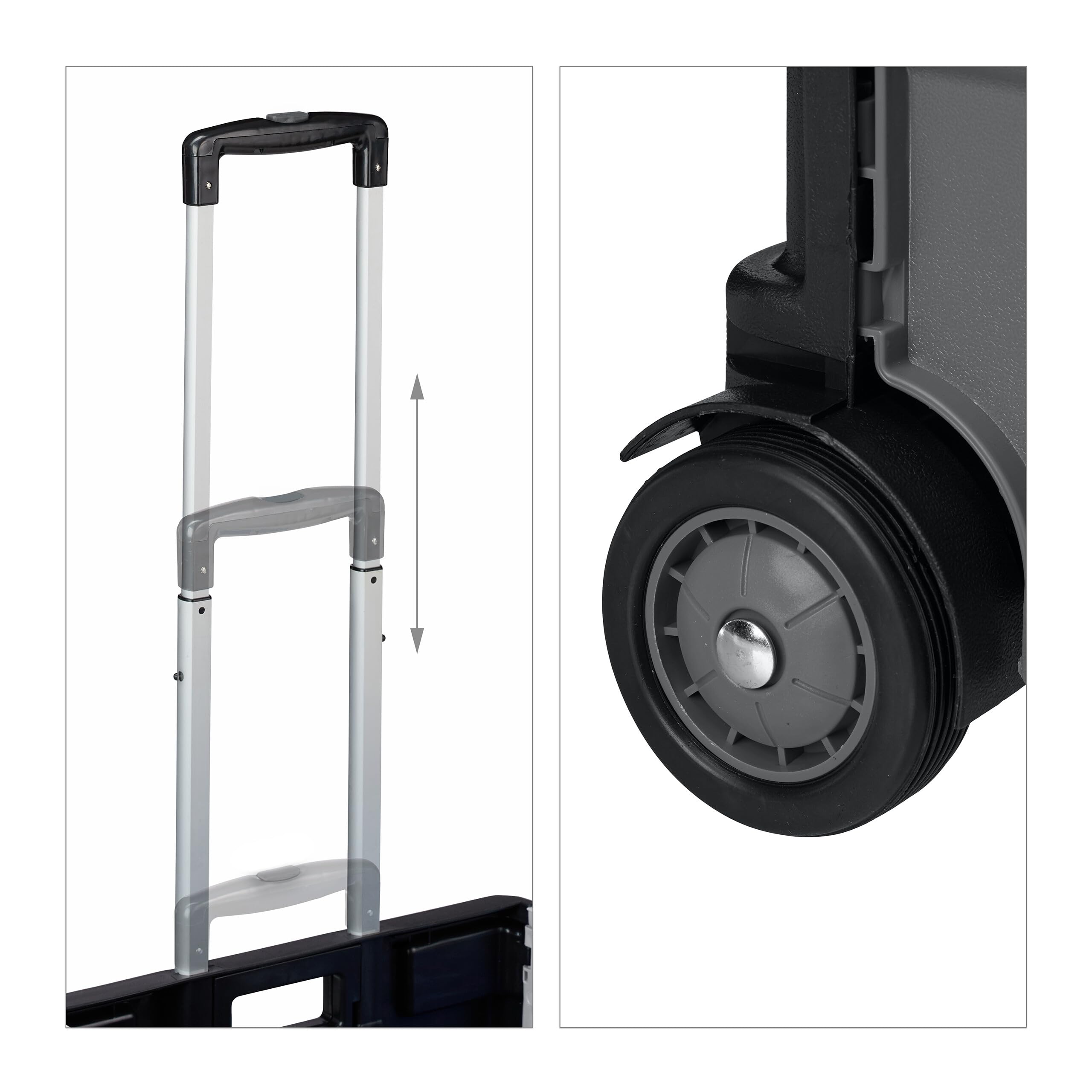 Relaxdays Einkaufstrolley, klappbar, Einkaufskorb mit Rollen, Deckel & Teleskopgriff, bis 35 kg, Rollkiste, schwarz/grau