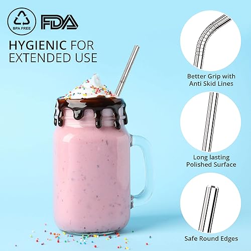 Miniatura 5 de Juego de 14 pajitas de metal para beber (6 rectas + 6 dobladas + 2 limpiadores), pajitas reutilizables ecológicas de 8.5 pulgadas, pajitas de acero