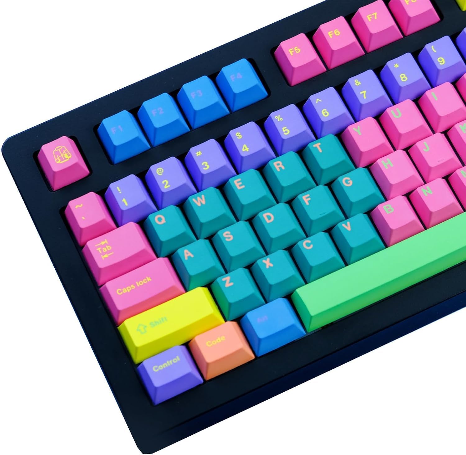 PBT Cherry Profile Keycaps - Ergonomic Rainbow Mechanical Keyboard Caps with Dye Sublimation & MX Switch Compatibility - 129 Keys