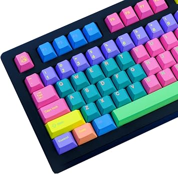 129 Keys PBT Cherry Profile Key Cap Ergonomic Rainbow Mechanical Keyboard Cap Compatible with Sublimation & MX Switch