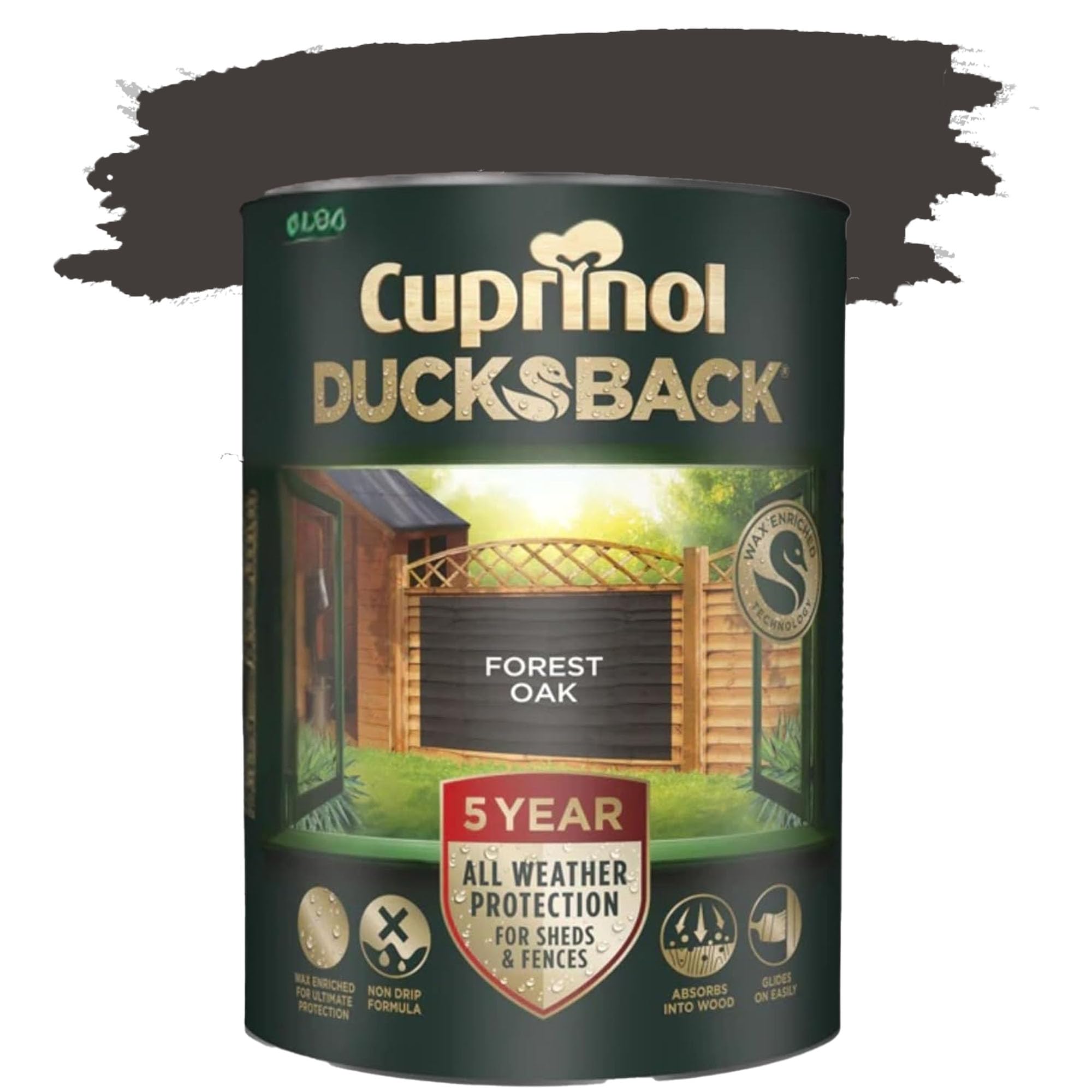 DUAYRA Ducksback Fence Paint 5L | All Weather Protection Paints | Outdoor Sheds Fence Wood Treatment | Low VOC - 10m²/L Coverage | Quick Drying Waterproof | Non Drip, Wex-Enriched | (Forest Oak)