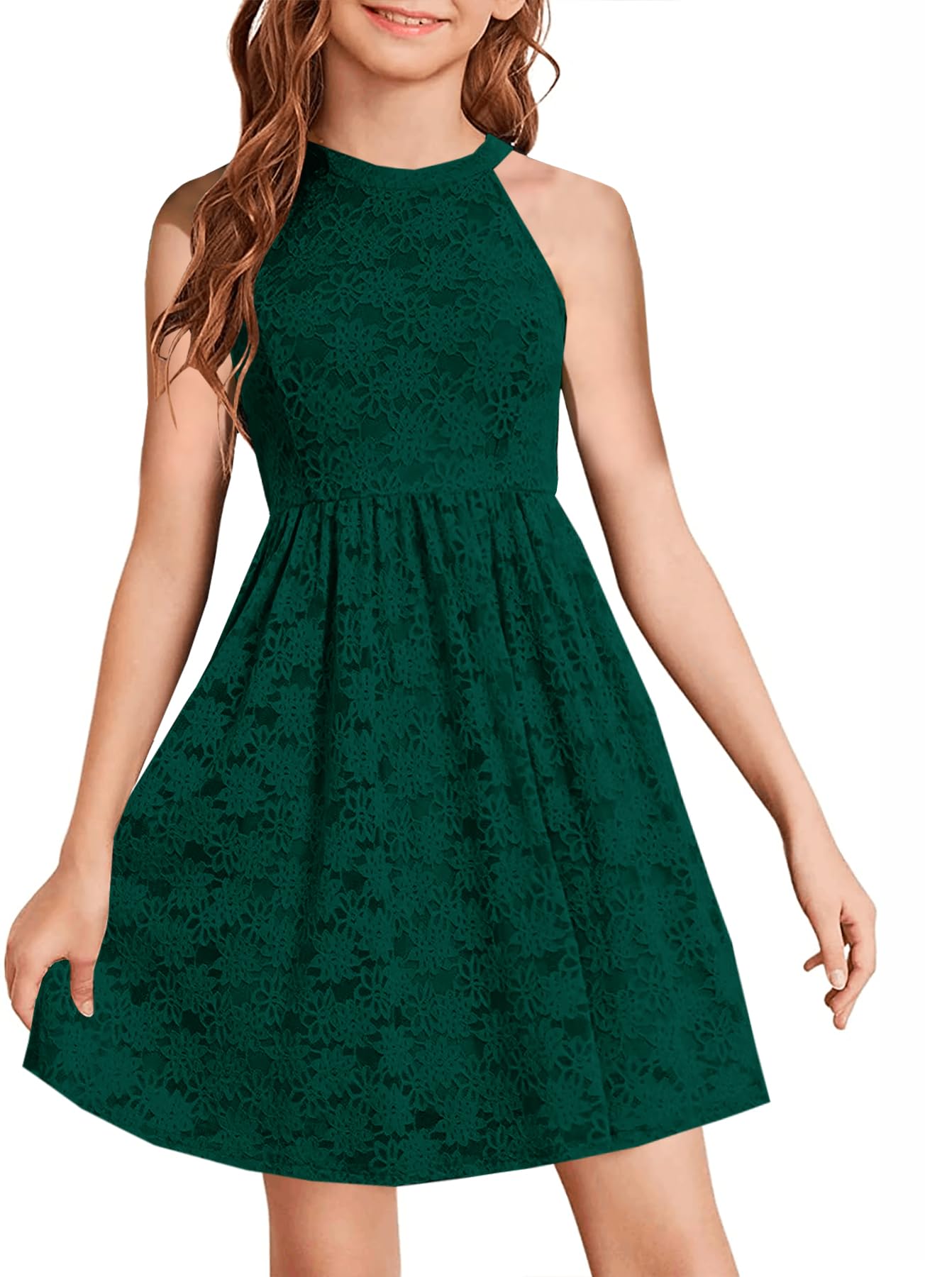 HOSIKA Flower Girl Dress Halter Neck Elegant Floral Lace A-line Party Dress