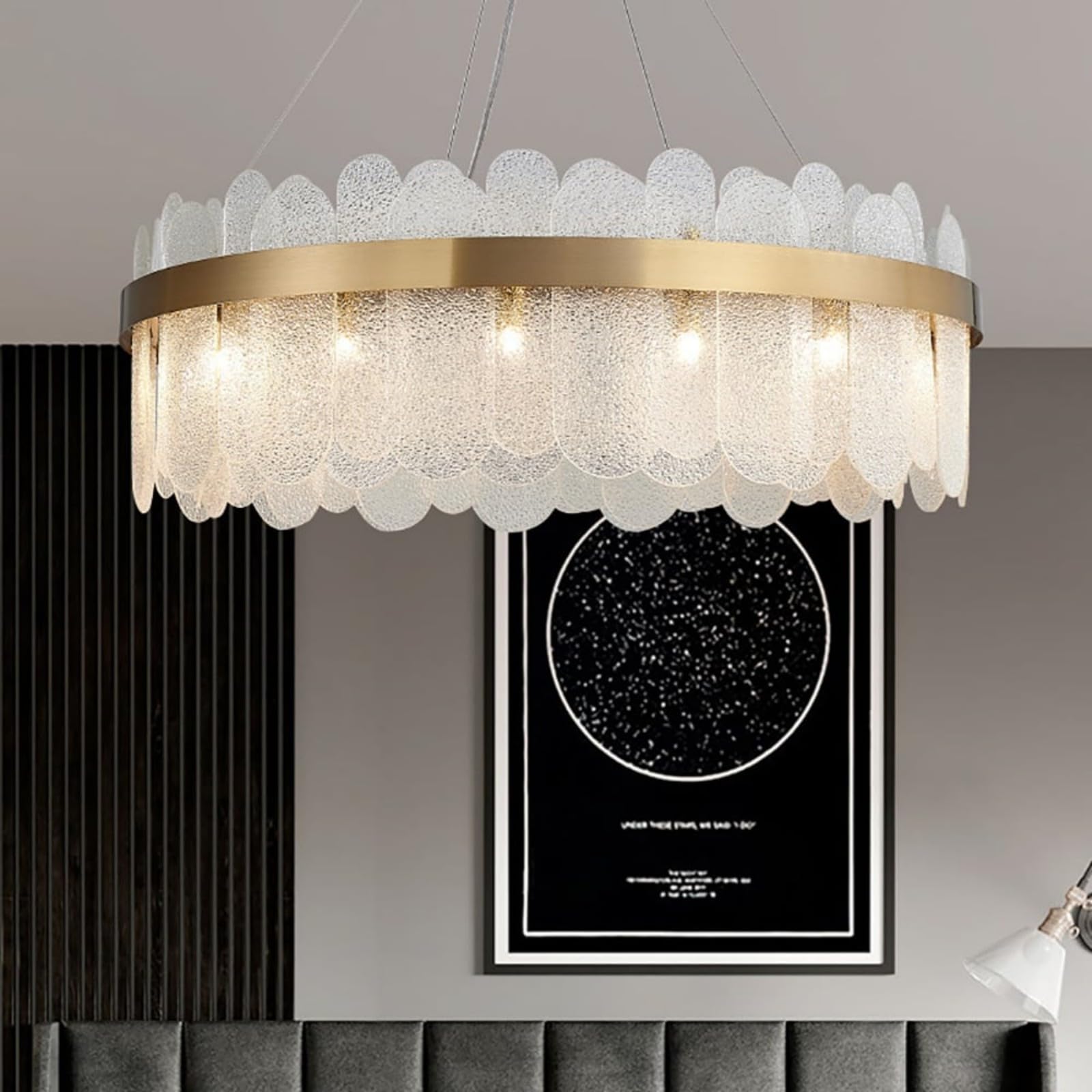 Homary Round Chandelier, Tiered Clear Glass Ceiling Light Chandelier, Bronze Gold Finish Adjustable Hanging Height, Modern Chandeliers Ceiling Light for Living Room, Bedroom (6-Light 40cm)