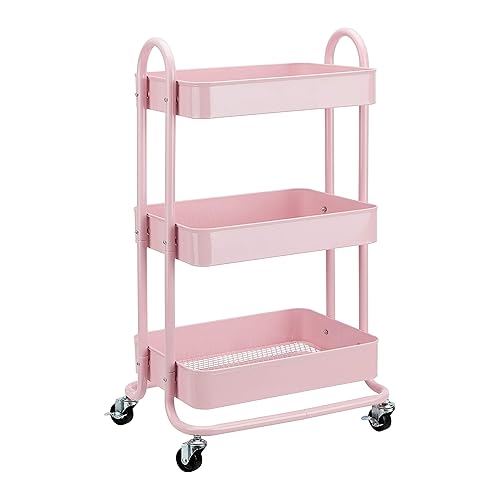 Amazon Basics 3-Tier Rolling Utility or Kitchen Cart, Lockable Wheels, Multifunctional Storage, Dusty Pink - Dusty Pink