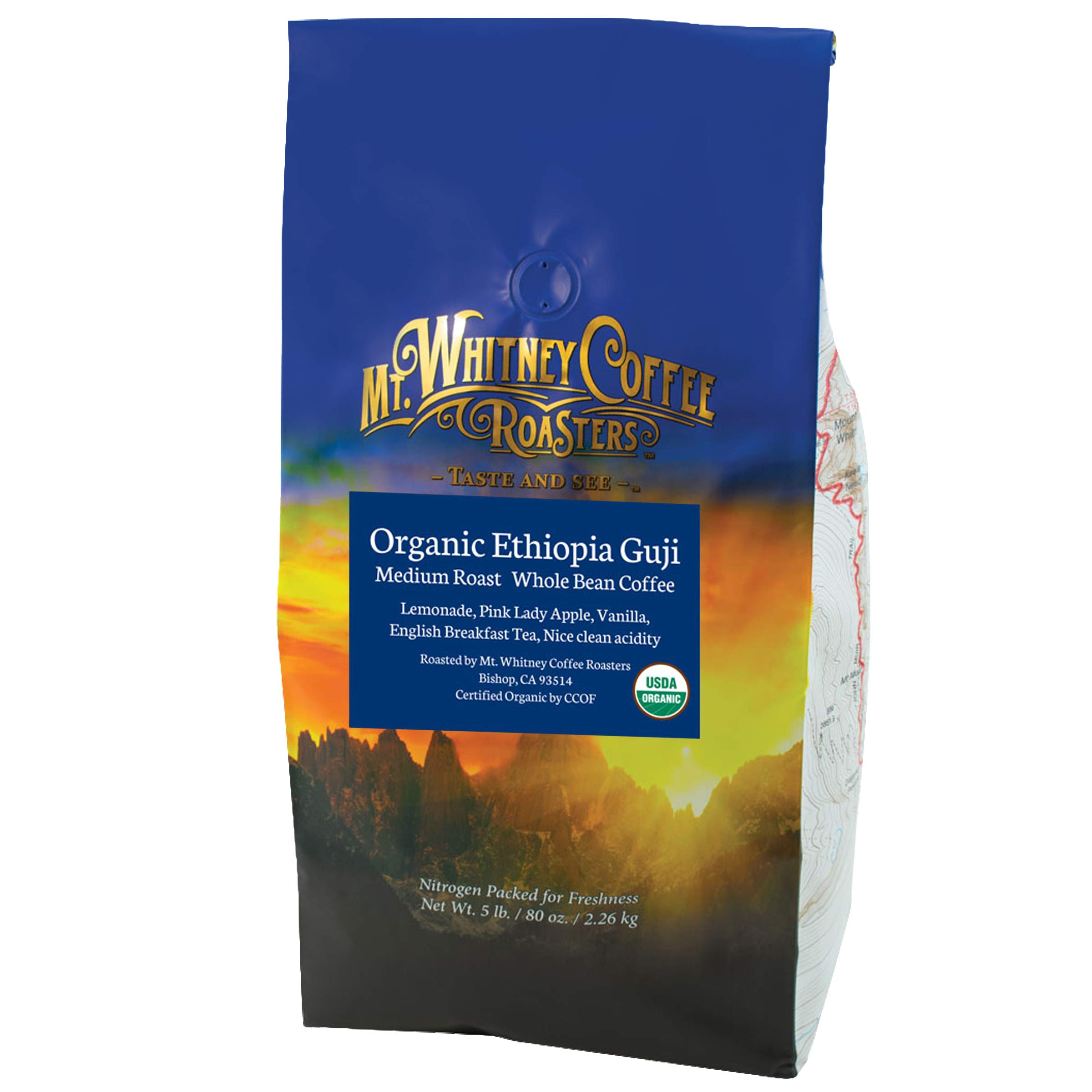 Mt. Whitney Organic Ethiopia Guji Coffee (Whole Bean, 5 Lb)