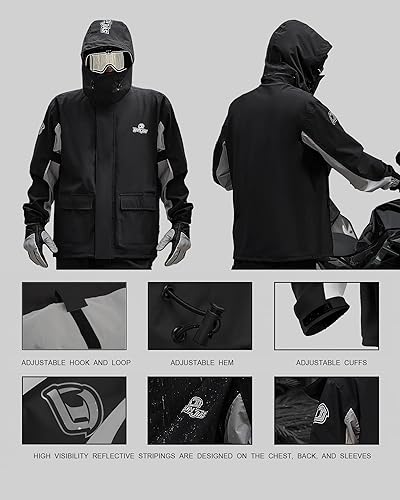 Miniatura 4 de IRON JIA'S Traje de lluvia, traje de lluvia para motocicleta para hombres y mujeres, chaquetas y pantalones reflectantes, impermeable, transpirable,