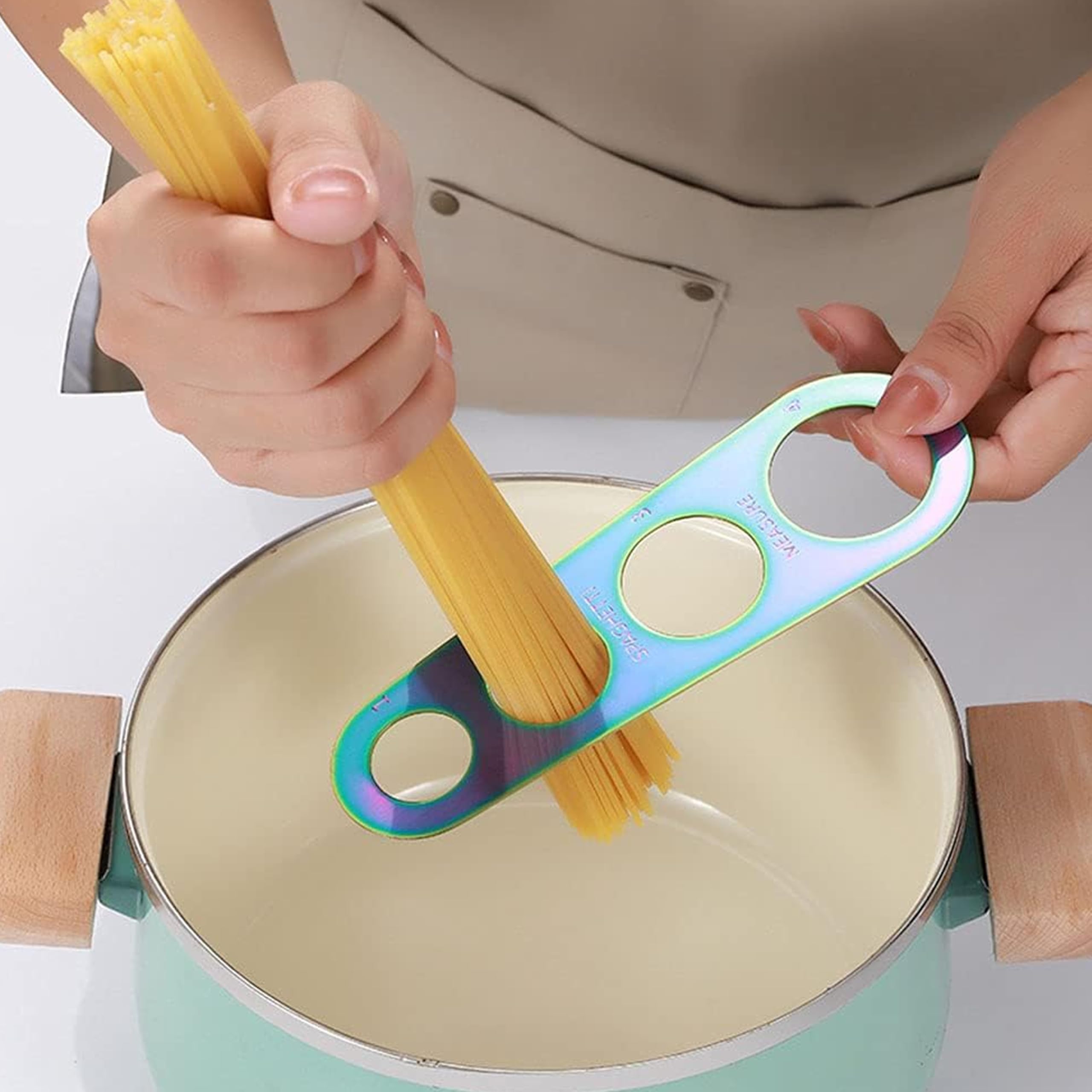 2 in Acciaio Inox, per misurare la Pasta Lunga, utensile da Cucina, per Spaghetti, con di misurazione (Misura Fino a Una porzione per Quattro Adulti)