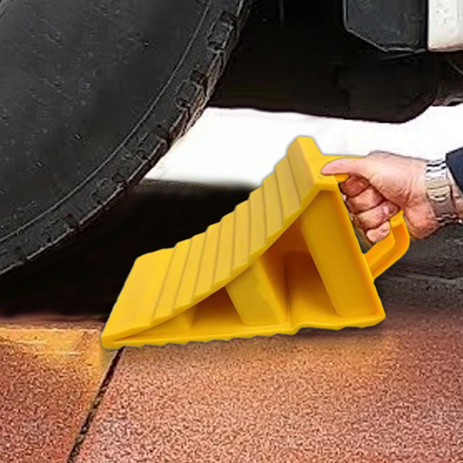 Generisch Lot de 2 cales de roue pour remorque - En plastique robuste et antidérapant - Pour voiture, caravane, camping-car, moto - , poignée sûre en cas d'humidité - Doux pour les pneus et les