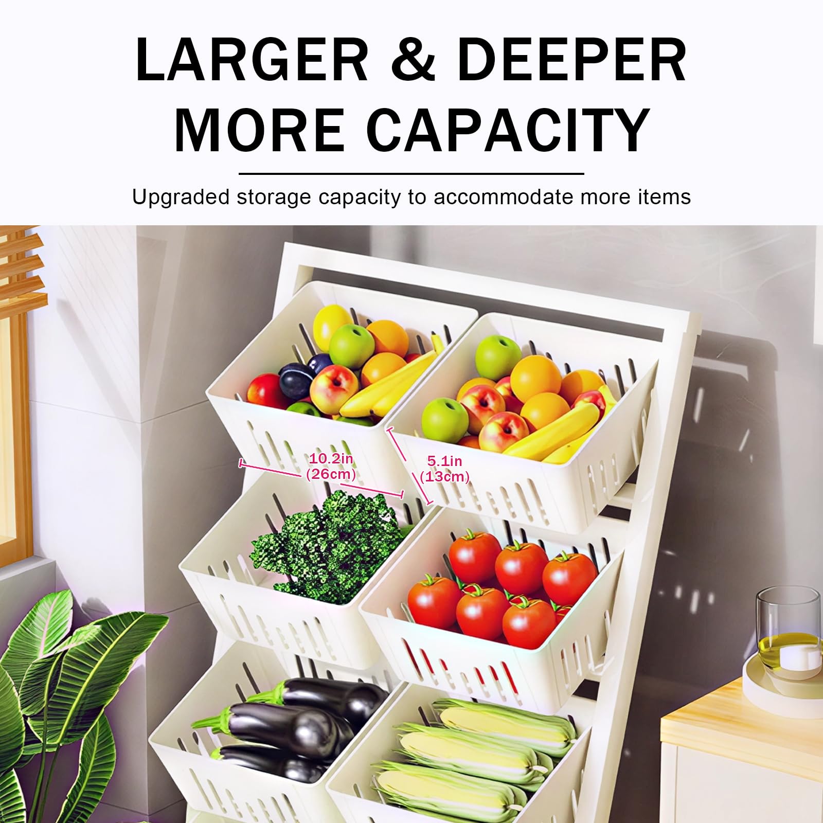 Carrito de Almacenamiento de Cocina rodante de 4 Niveles con cestas de plástico - Ideal para Frutas, Verduras, despensa, Sala de Estar y baño - Diseño portátil y Que Ahorra Espacio