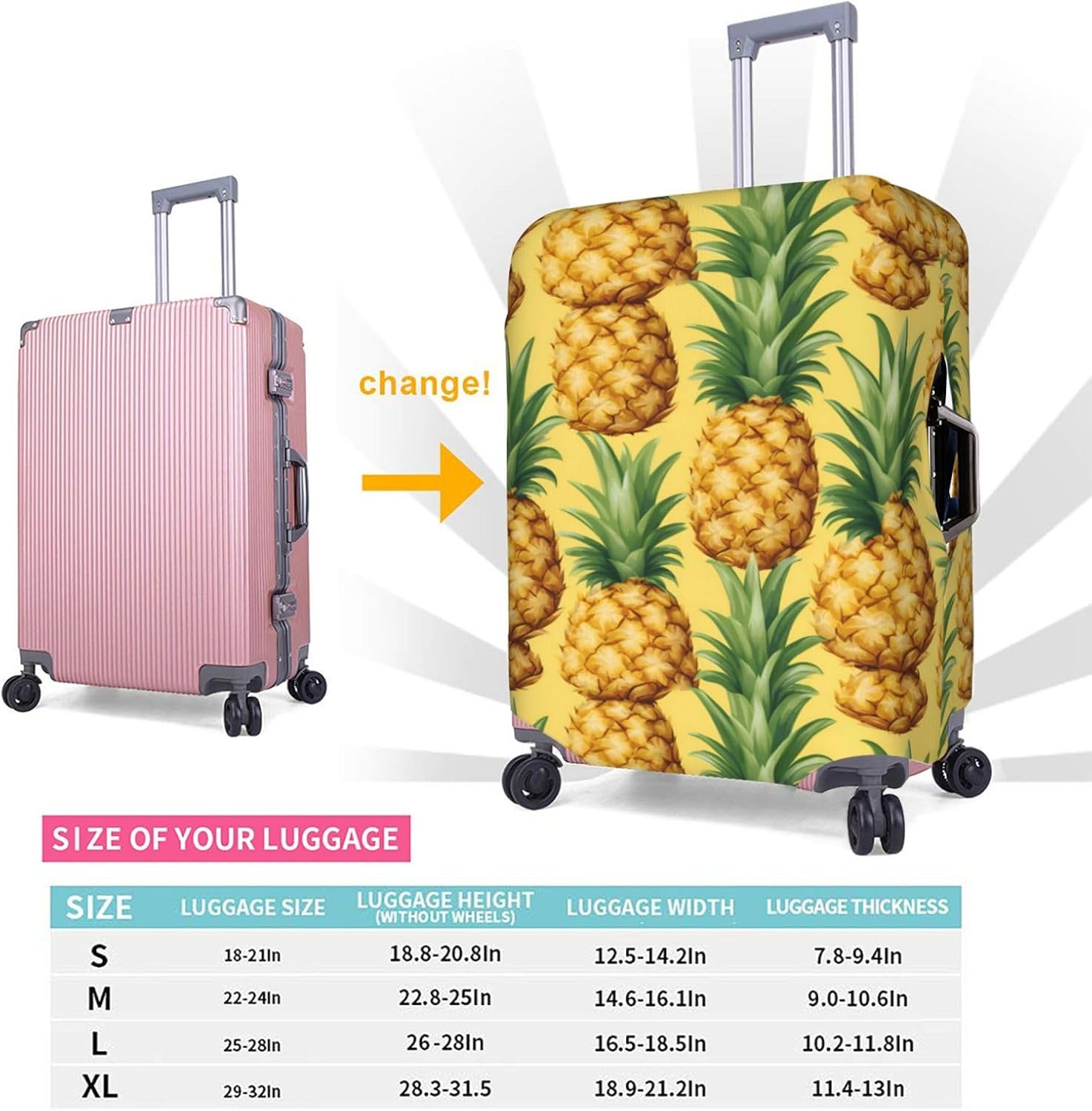 イエローパイナップルプリント装飾トラベルラゲッジカバー隠しジッパースーツケースアンチスクラッチ防塵。, ホワイト, 2XL