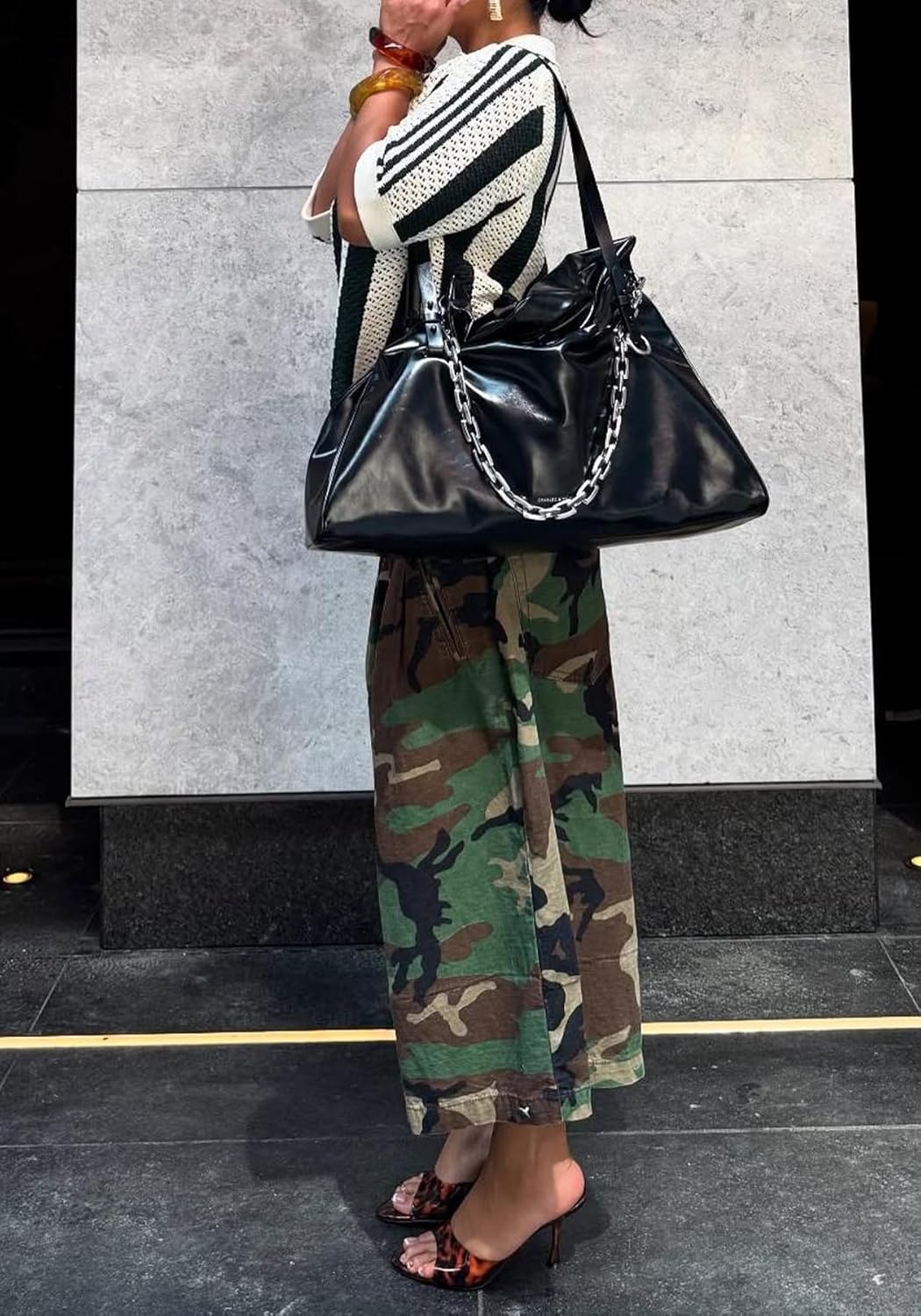 Women's Camo Cargo Jeans Baggy Camouflage Wide Leg High Waist Bermuda Trousers Capris Army Fatigue Pants - Image 4