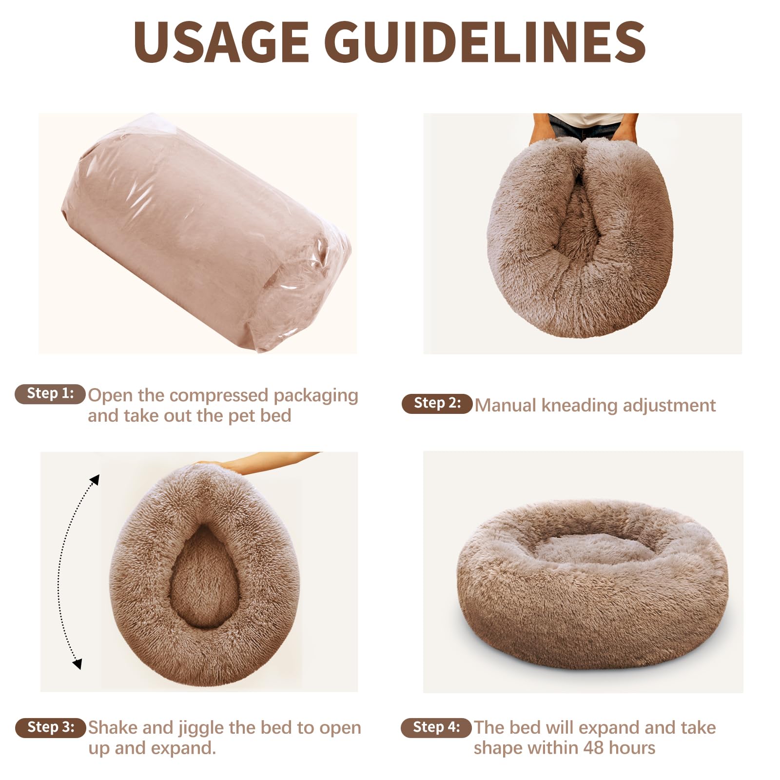 Donut Hundebett Für Kleine & Mittlere Hunde – Flauschig, Beruhigend & Waschbar | Rundes Kuschelbett Mit Rutschfester Unterseite