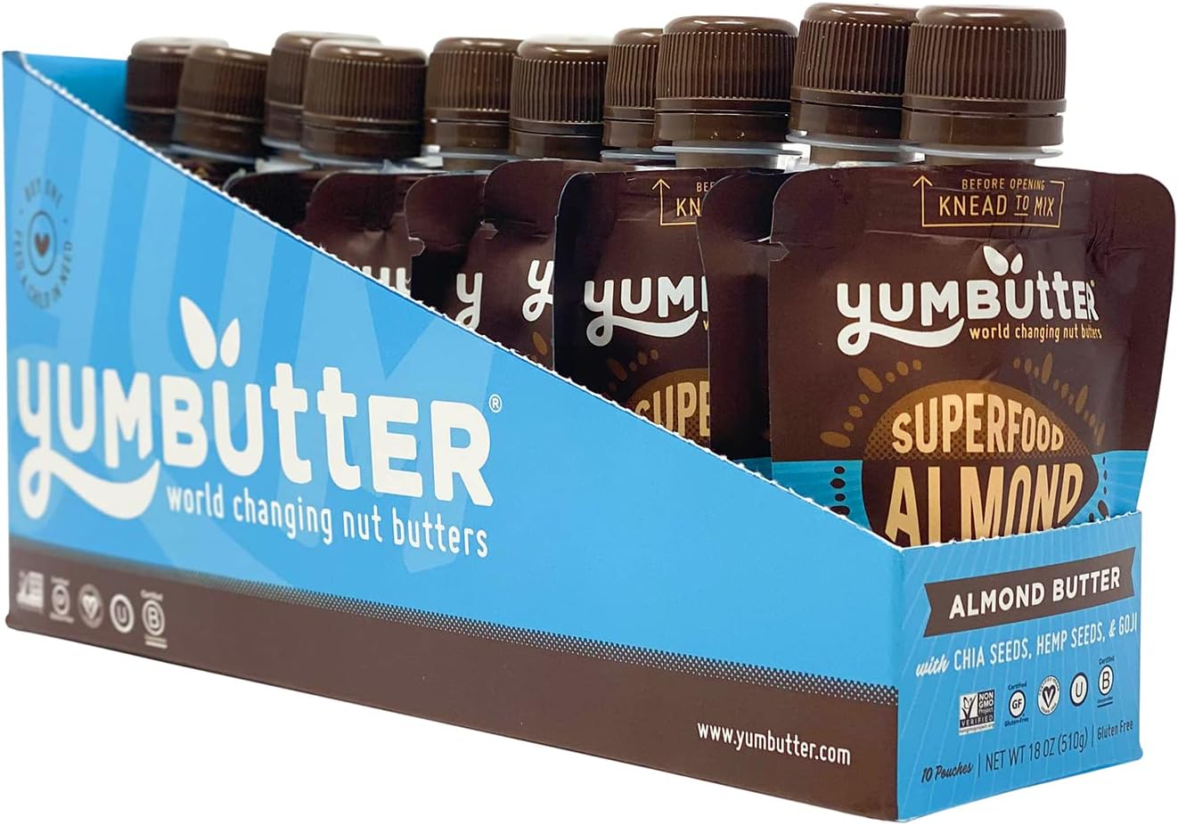 Superfood Almond Butter Packets by Yumbutter, Individual Snacks, Gluten Free, Vegan, Non-GMO, 1.8oz Packet (Pack of 10)