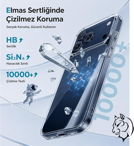 URUCHI Crystal Clear Şeffaf Kılıf, iPhone 17 Pro Max ile Uyumlu, Darbelere Dayanıklı Sert PC Arka Yüzey, Kaymaz Tutuş, Kamera Korumalı, İnce ve Hafif Tasarım, Sararma Karşıtı (Şeffaf)