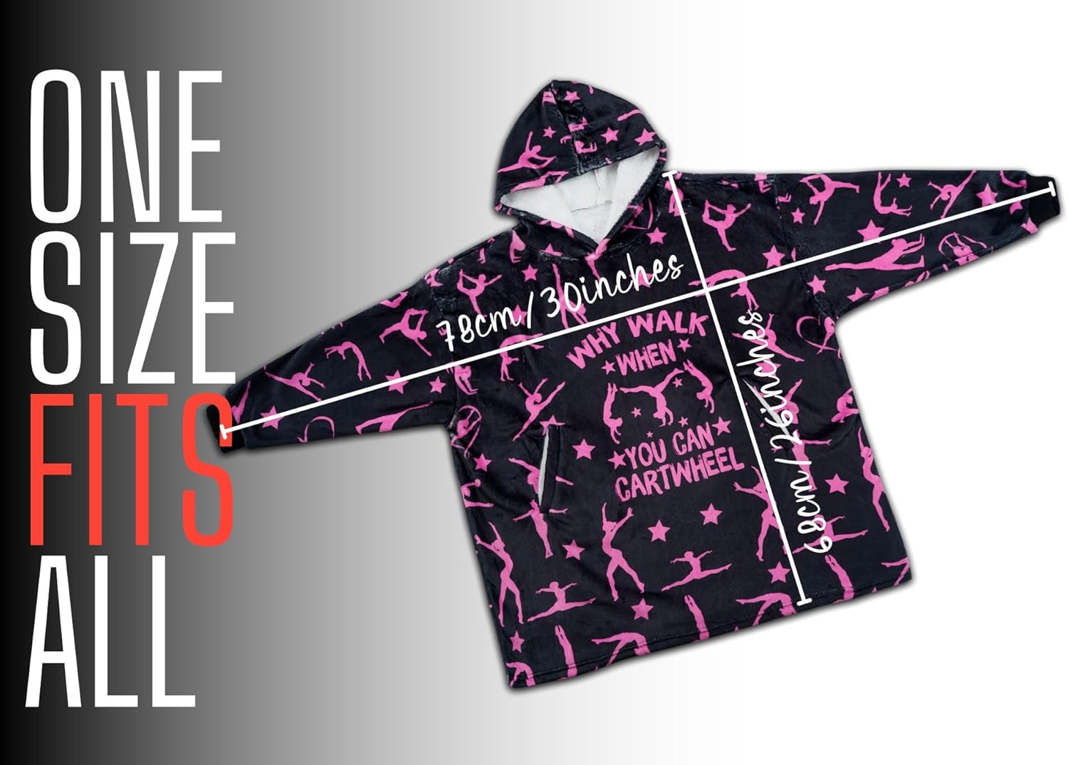 Gymnastics Gifts for Girls, Wearable Flannel Blanket Hoodie, Oversized Hooded Sweatshirt, One Size