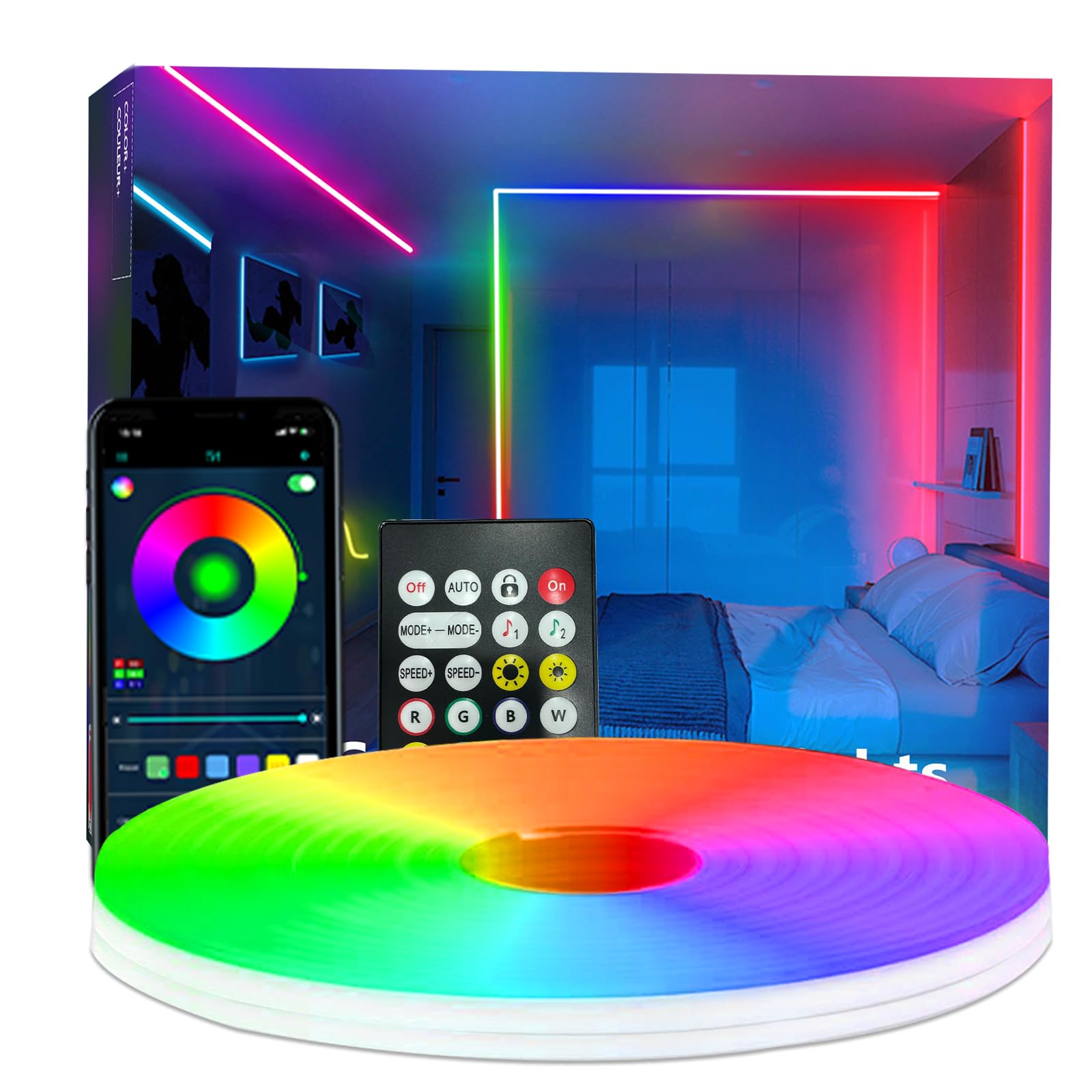 Bvokon 10 m Neonstreifen, RGB-IC, flexible LED-Lichtsteuerung mit App/Fernbedienung, Farbwechsel, IP65 wasserdicht, Musik-Synchronisations-Lichtleiste für Schlafzimmer