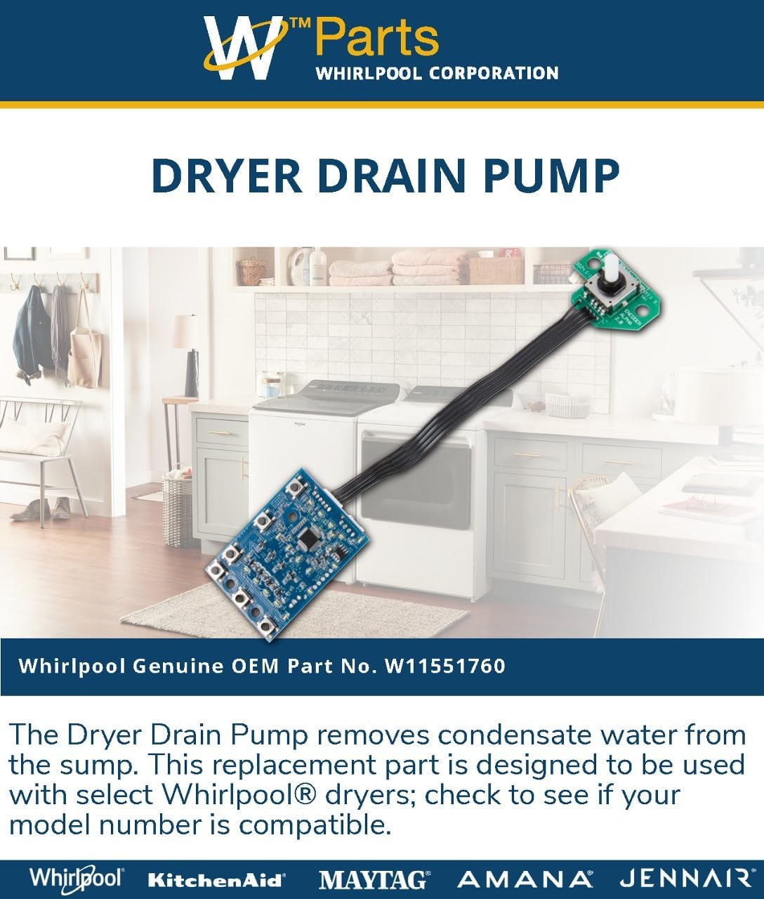 Whirlpool W11551760 OEM Dryer Drain Pump, Black