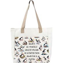 BDPWSS Puffin Tote Bag Puffin Seabird Lover Gift Always Be Yourself Unless You Can Be A Puffin Canvas Handbag For Birding