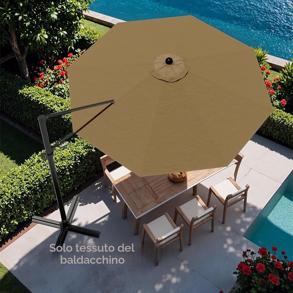 Grande Telo Copertura di Ricambio per Ombrellone Decentrato, Rotondi Telo Ombrellone 300cm Ricambio 8 Costole Tettoia di Ricambio per Ombrello, Impermeabile(off-White)