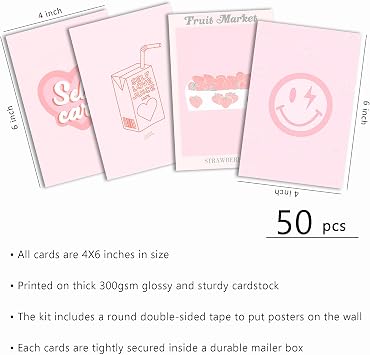 Pink Wall Collage Kit - Aesthetic Posters & Prints for Dorm Room Decor (50pcs 4x6 inch)